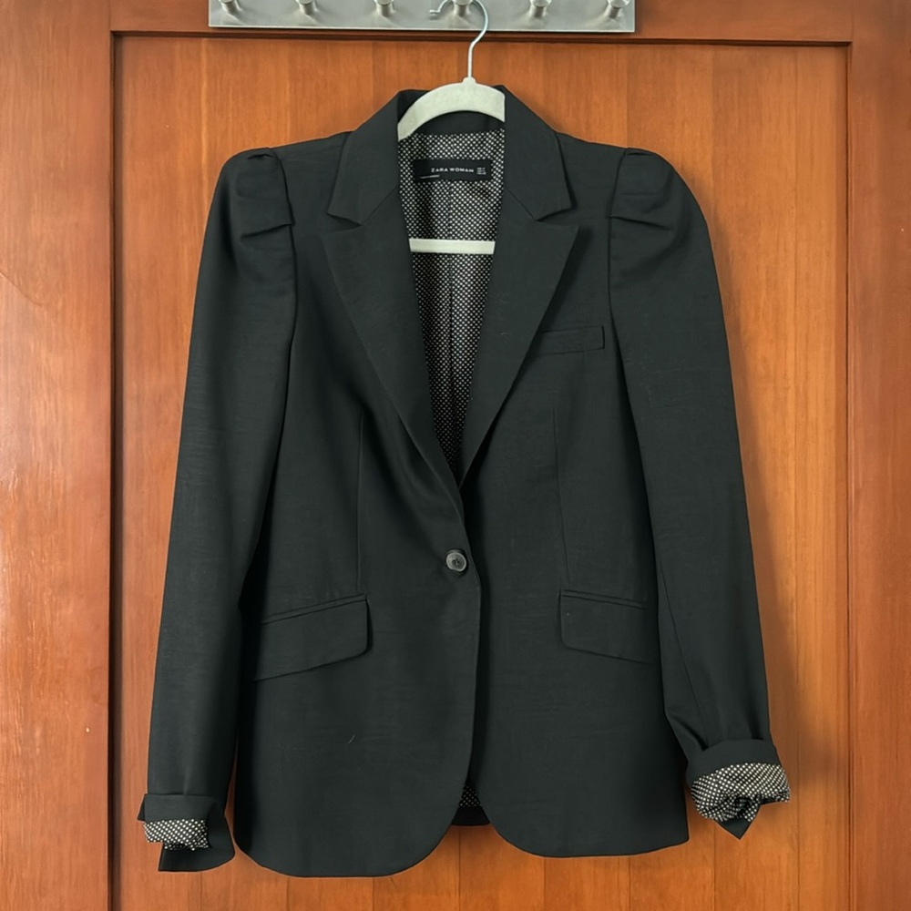 Zara dark gray puff sleeve blazer Sz M